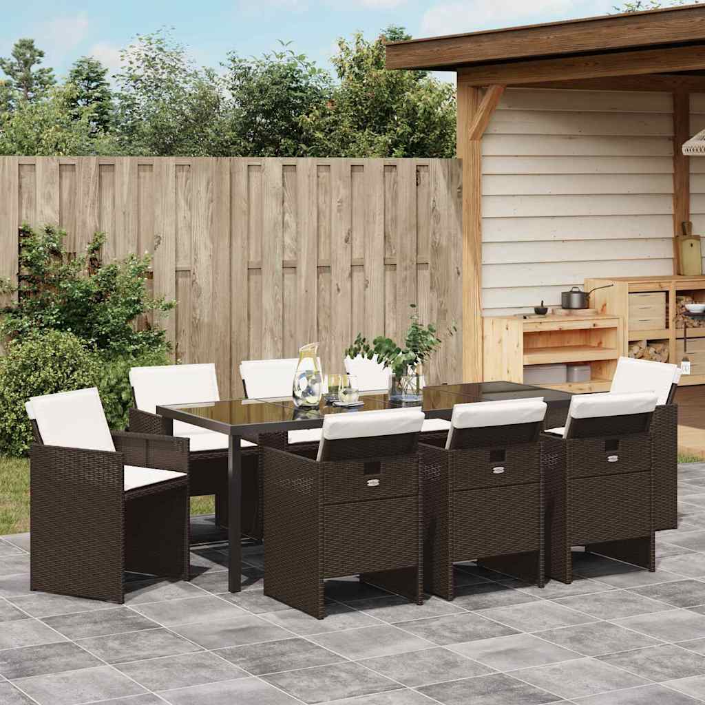 Ensemble de salle à manger pour jardin 9 pcs Marron polyrotin - XIOS