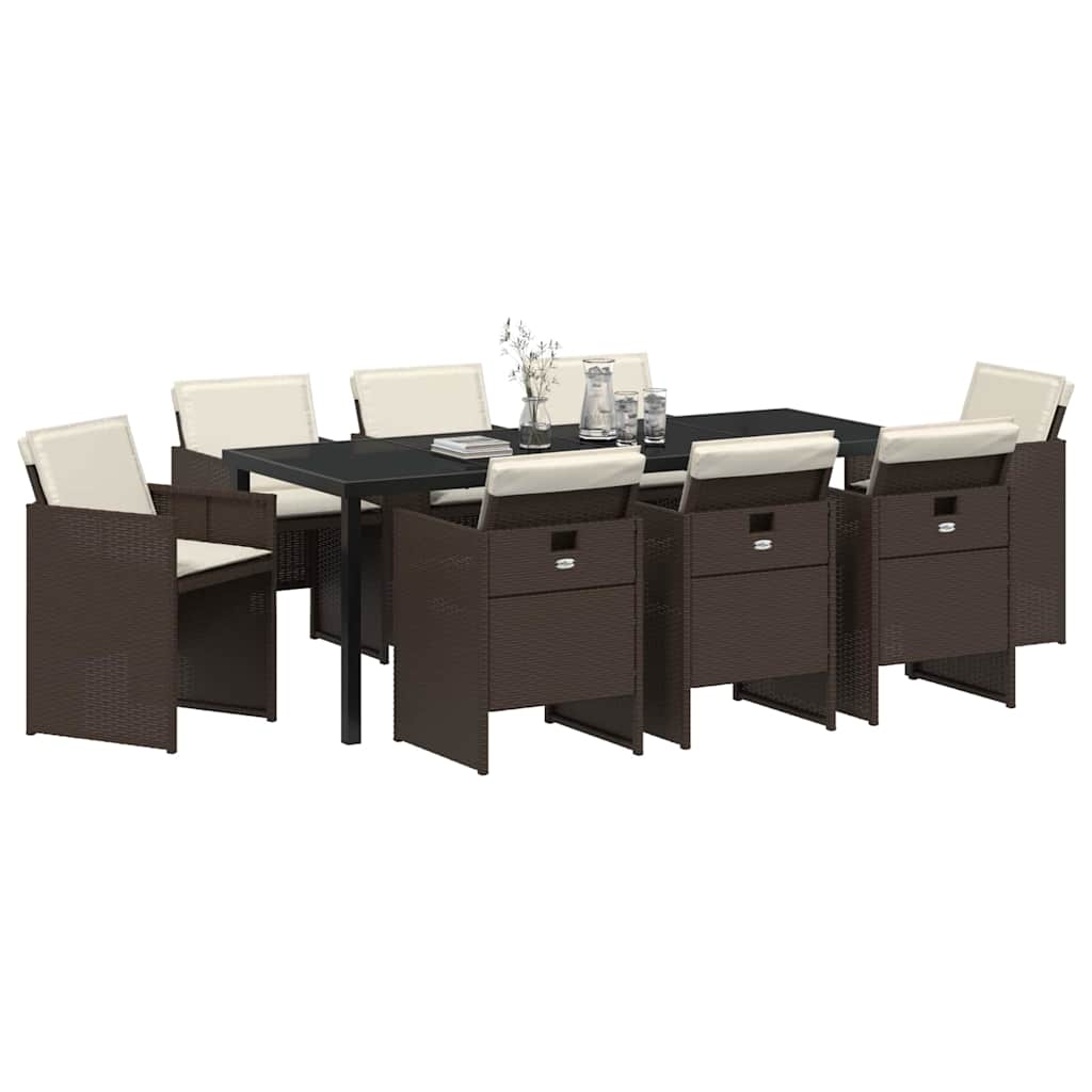 Ensemble de salle à manger pour jardin 9 pcs Marron polyrotin - XIOS