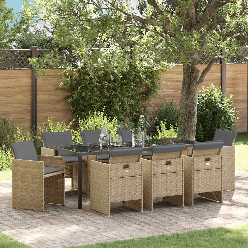 Ensemble de salle à manger pour jardin 9 pcs Beige polyrotin - XIOS