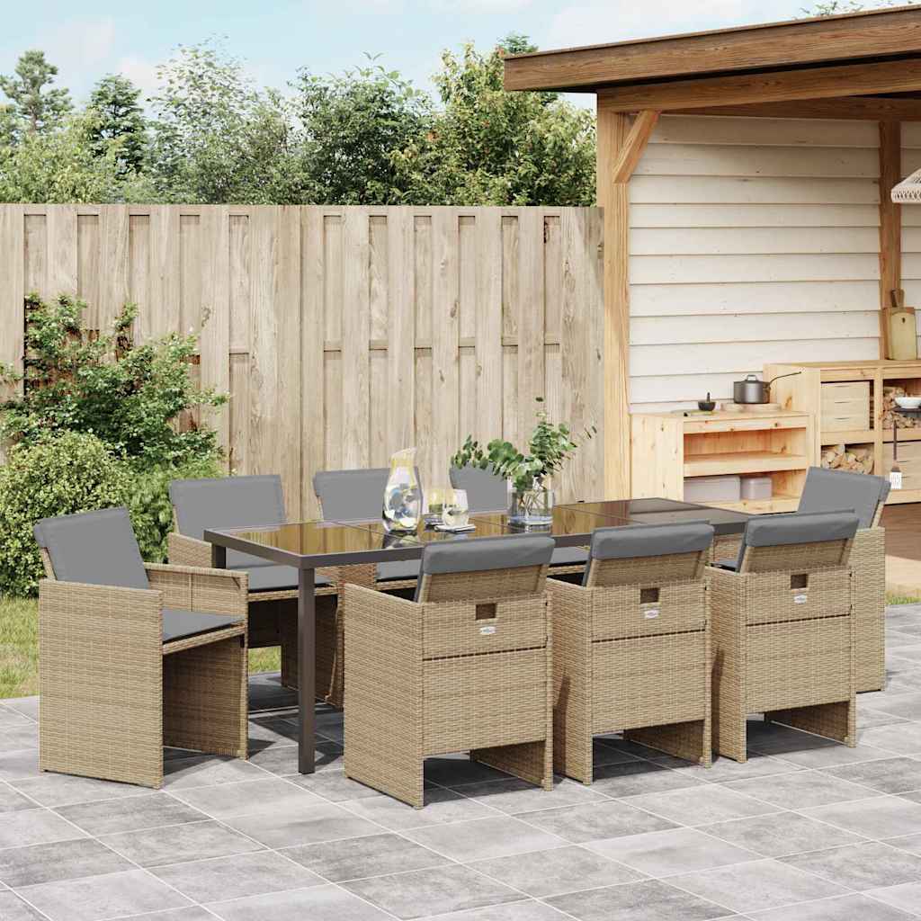 Ensemble de salle à manger pour jardin 9 pcs Beige polyrotin - XIOS