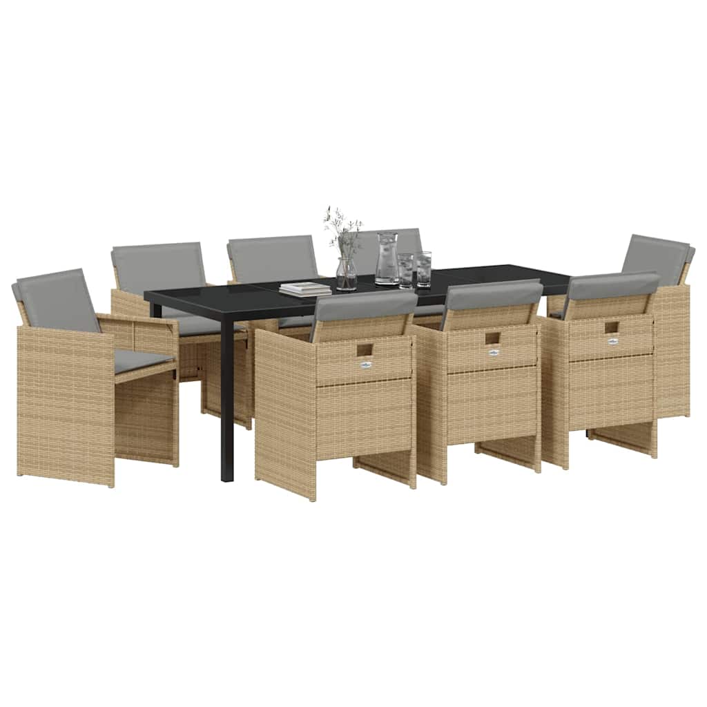 Ensemble de salle à manger pour jardin 9 pcs Beige polyrotin - XIOS