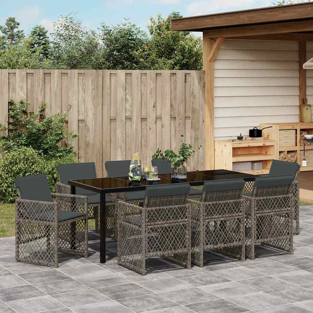 Ensemble de salle à manger pour jardin 9 pcs Gris polyrotin - XIOS