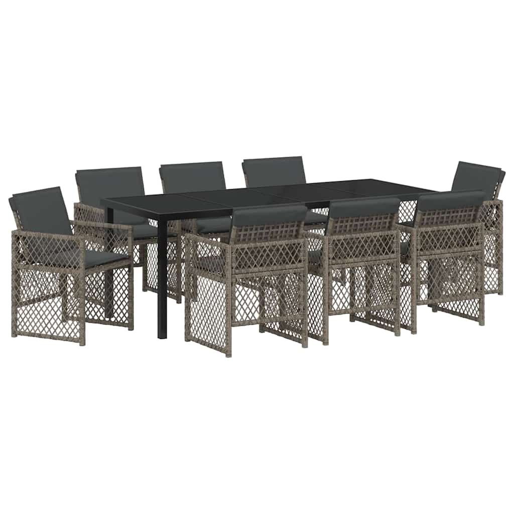 Ensemble de salle à manger pour jardin 9 pcs Gris polyrotin - XIOS