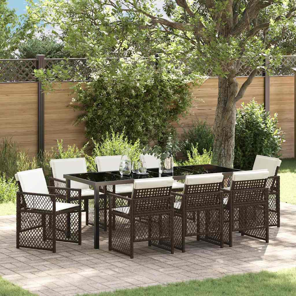 Ensemble de salle à manger pour jardin 9 pcs Marron polyrotin - XIOS