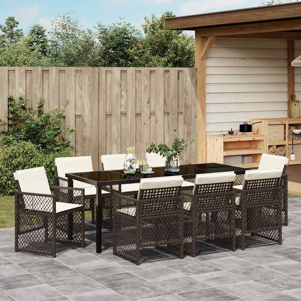 Ensemble de salle à manger pour jardin 9 pcs Marron polyrotin - XIOS