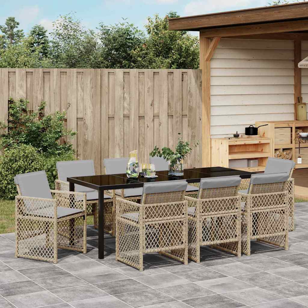 Ensemble de salle à manger pour jardin 9 pcs Beige polyrotin - XIOS