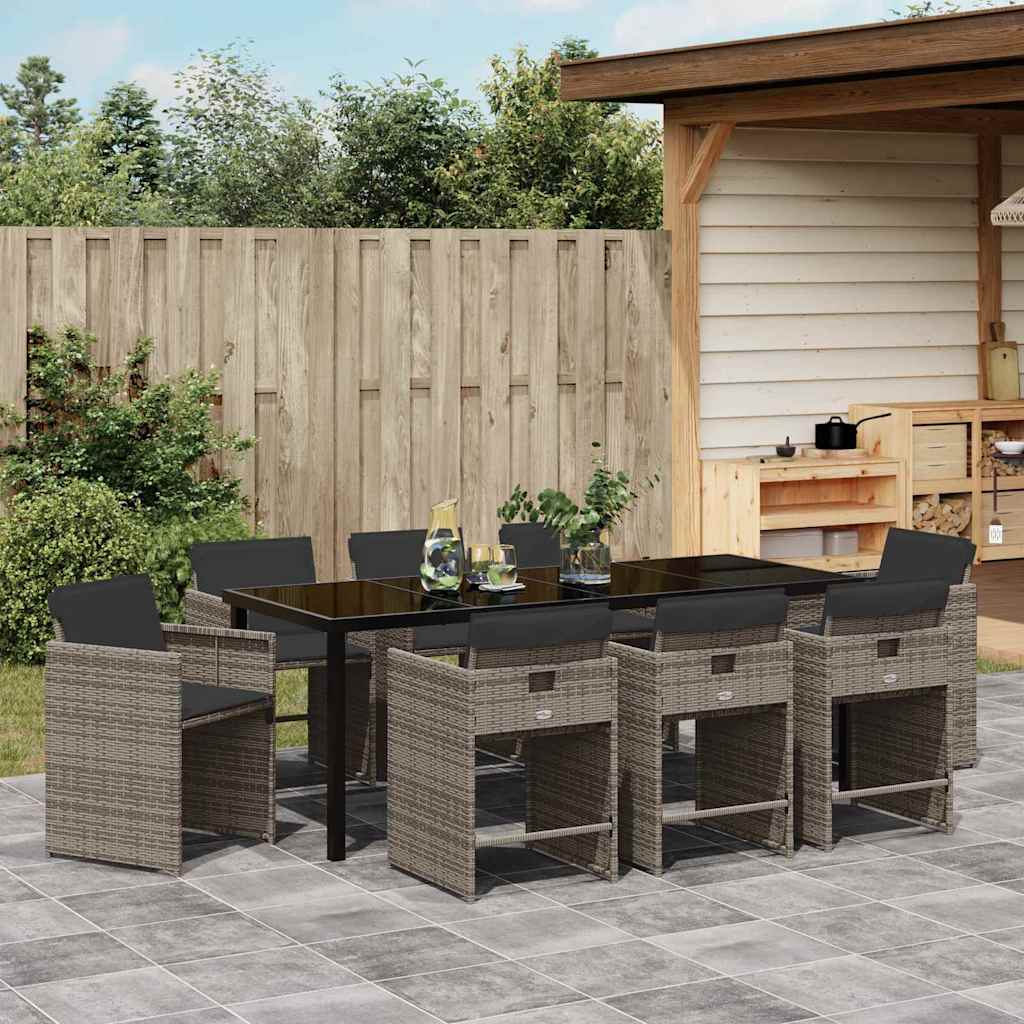 Ensemble de salle à manger pour jardin 9 pcs Gris polyrotin - XIOS