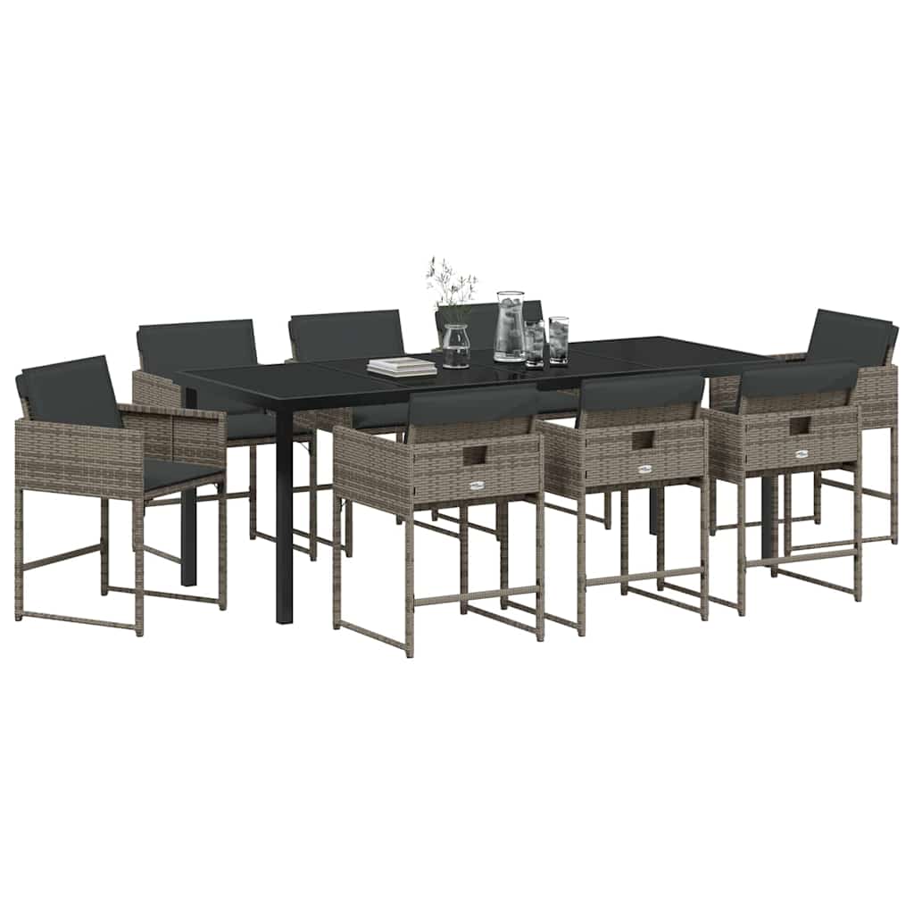 Ensemble de salle à manger pour jardin 9 pcs Gris polyrotin - XIOS