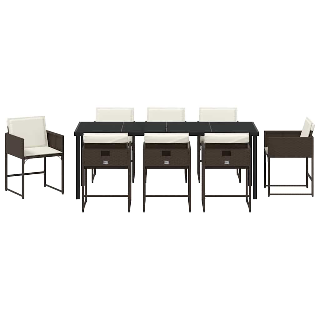 Ensemble de salle à manger pour jardin 9 pcs Marron polyrotin - XIOS