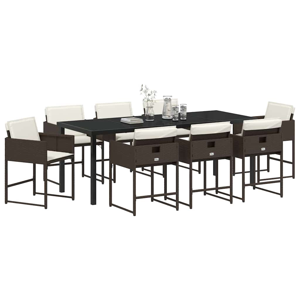 Ensemble de salle à manger pour jardin 9 pcs Marron polyrotin - XIOS