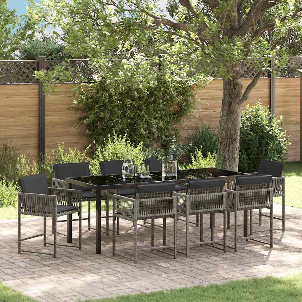 Ensemble de salle à manger pour jardin 9 pcs Gris polyrotin - XIOS