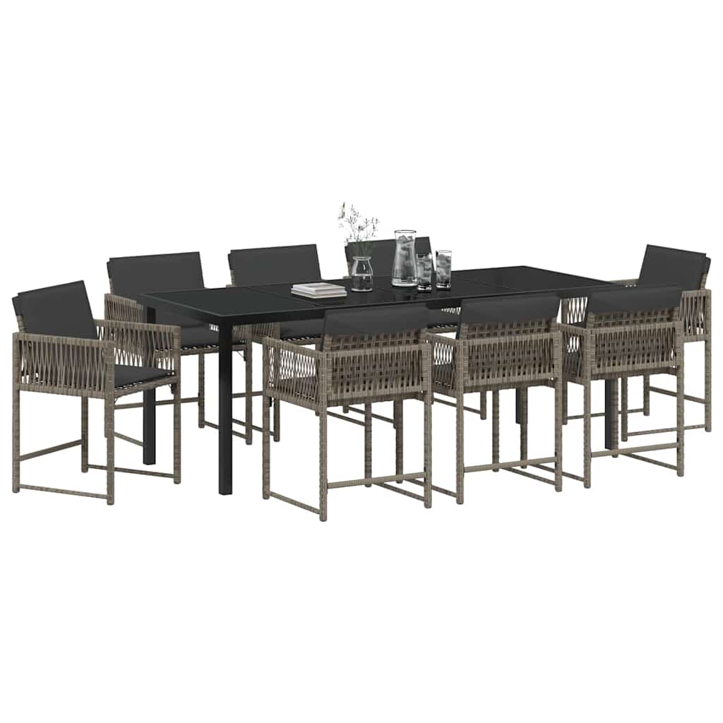 Ensemble de salle à manger pour jardin 9 pcs Gris polyrotin - XIOS