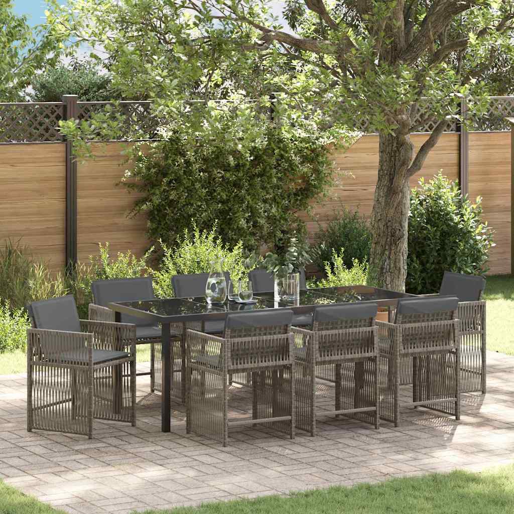 Ensemble de salle à manger pour jardin 9 pcs Gris polyrotin - XIOS