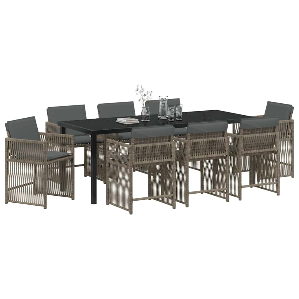 Ensemble de salle à manger pour jardin 9 pcs Gris polyrotin - XIOS