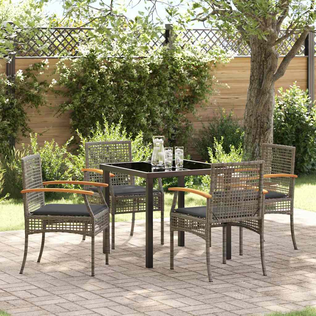 Ensemble de salle à manger pour jardin 5 pcs Gris et Noir Rotin