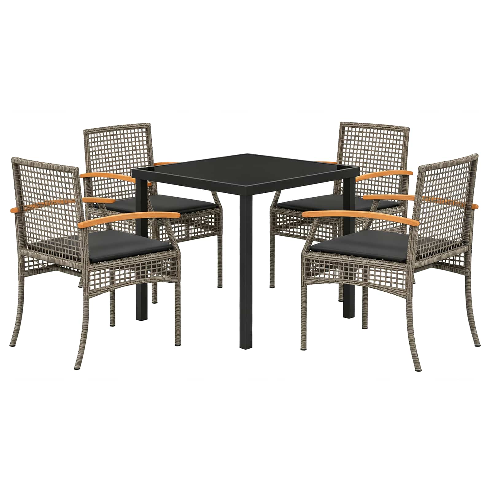 Ensemble de salle à manger pour jardin 5 pc Gris et Noir Rotin