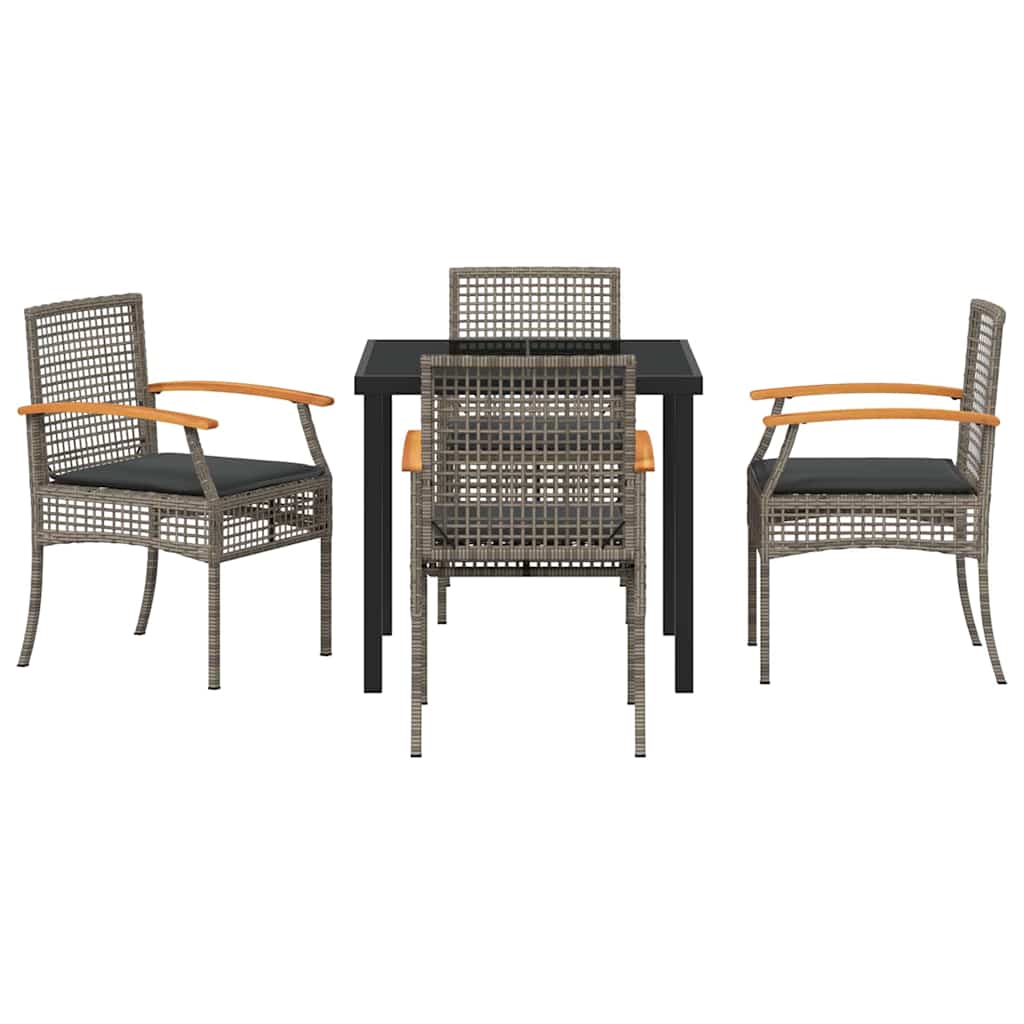 Ensemble de salle à manger pour jardin 5 pcs Gris et Noir Rotin