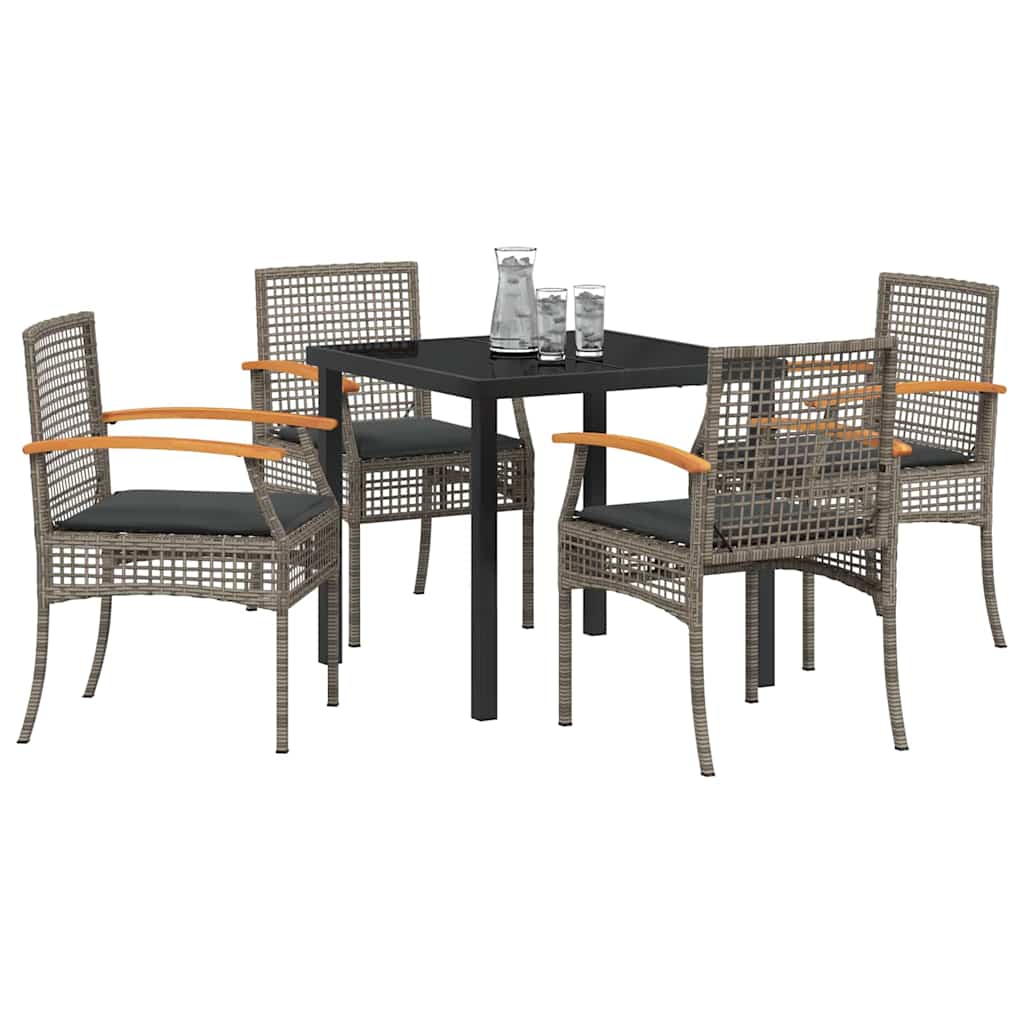 Ensemble de salle à manger pour jardin 5 pcs Gris et Noir Rotin