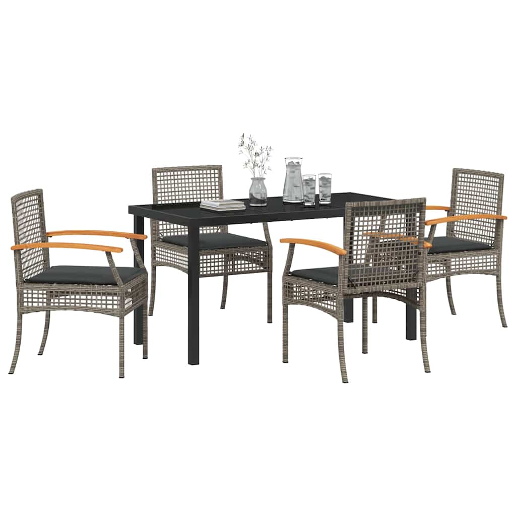 Ensemble de salle à manger pour jardin 5 pcs Gris et Noir Rotin
