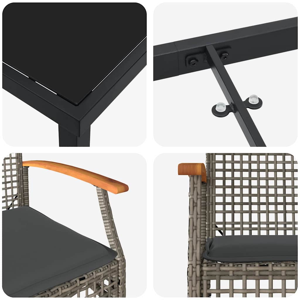 Ensemble de salle à manger pour jardin 5 pcs Gris et Noir Rotin