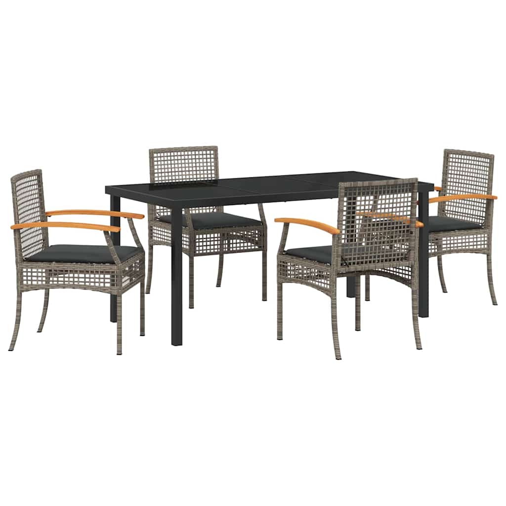 Ensemble de salle à manger pour jardin 5 pcs Gris et Noir Rotin