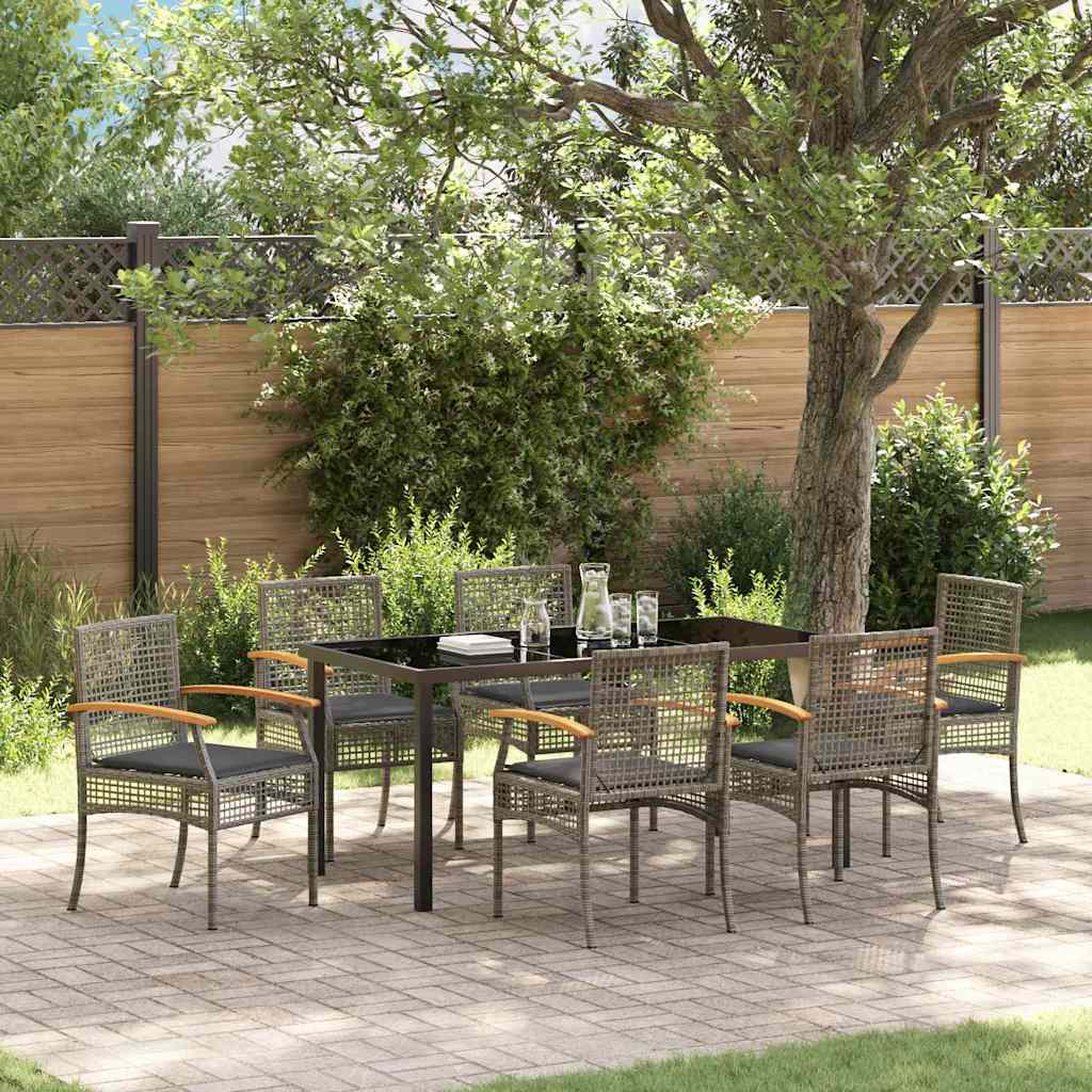 Ensemble de salle à manger pour jardin 7 pcs Gris et Noir Rotin