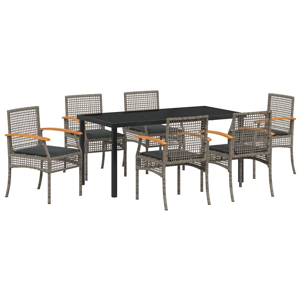 Ensemble de salle à manger pour jardin 7 pcs Gris et Noir Rotin