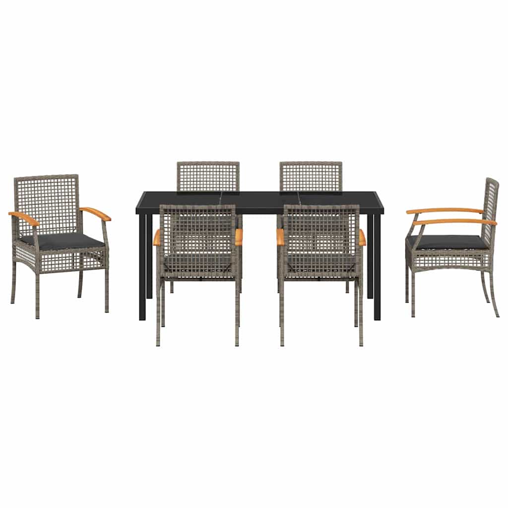 Ensemble de salle à manger pour jardin 7 pcs Gris et Noir Rotin