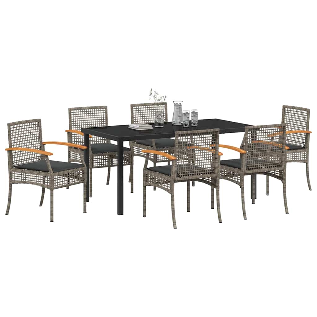 Ensemble de salle à manger pour jardin 7 pcs Gris et Noir Rotin