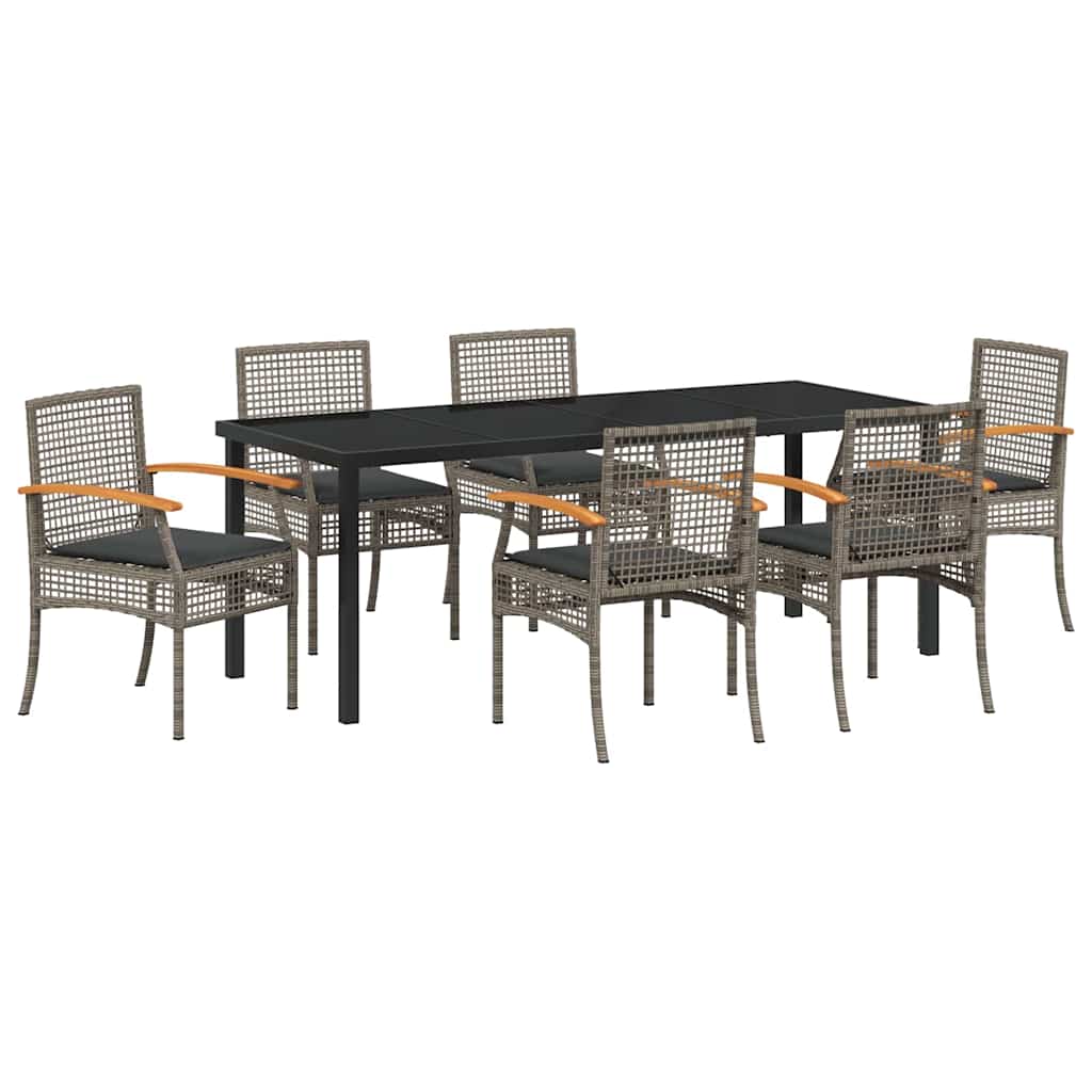 Ensemble de salle à manger pour jardin 7 pcs Gris et Noir Rotin