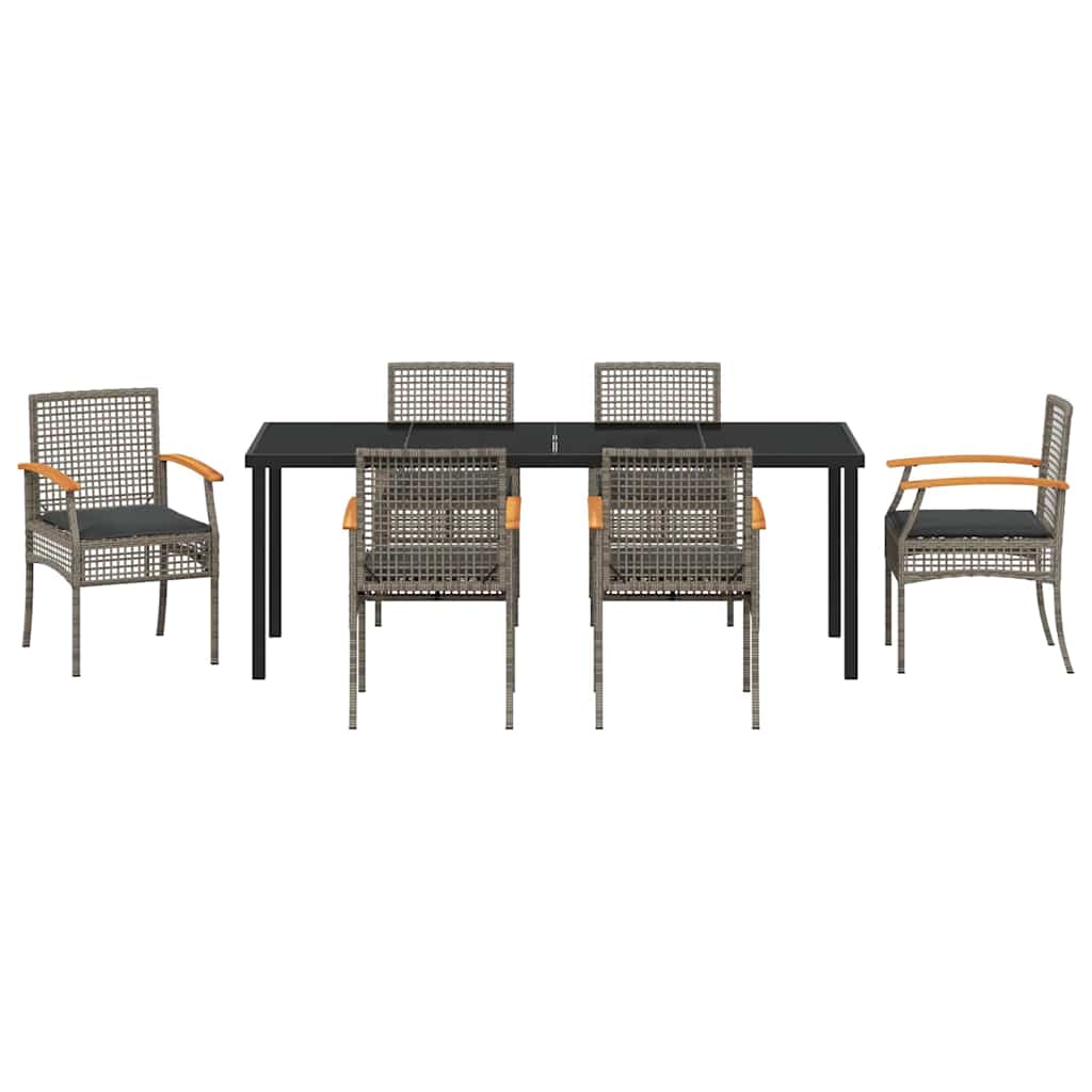 Ensemble de salle à manger pour jardin 7 pcs Gris et Noir Rotin