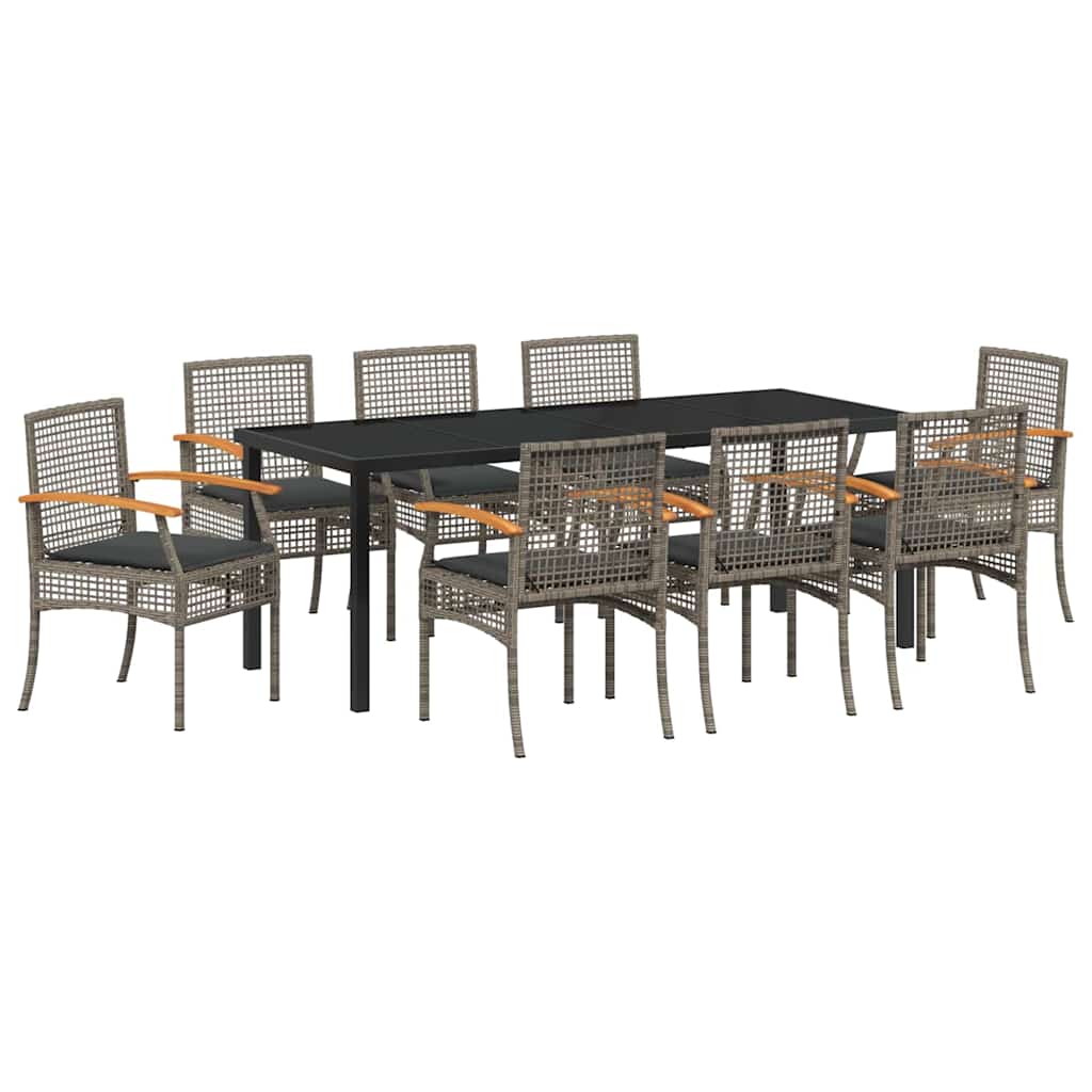 Ensemble de salle à manger pour jardin 9 pcs Gris et Noir Rotin
