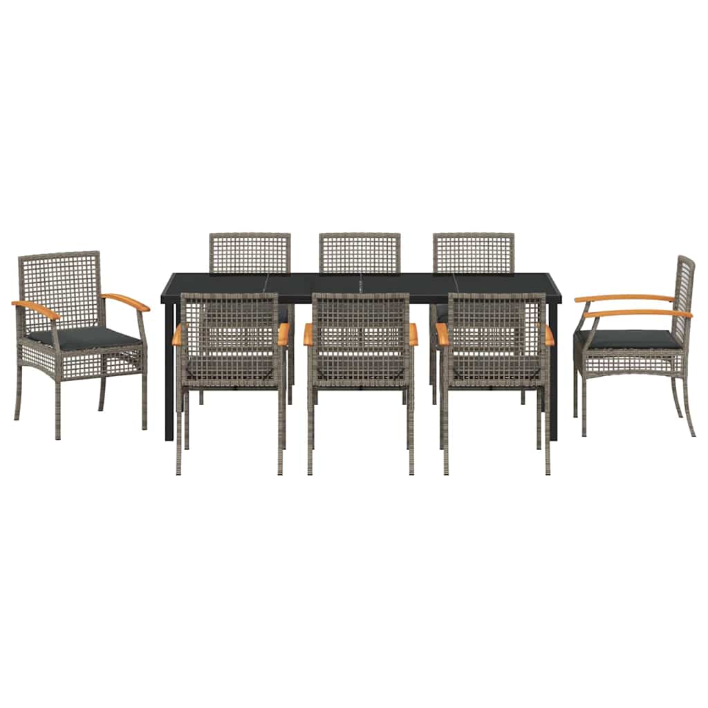 Ensemble de salle à manger pour jardin 9 pcs Gris et Noir Rotin