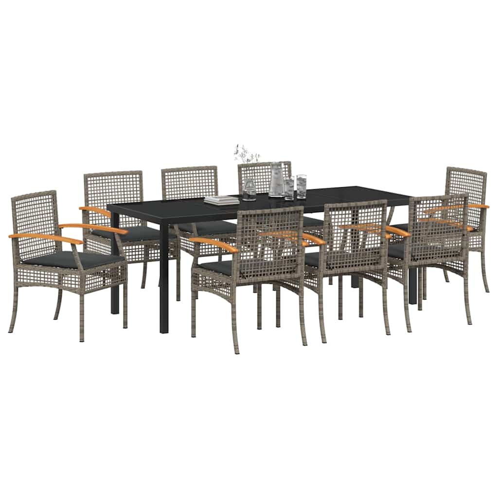 Ensemble de salle à manger pour jardin 9 pcs Gris et Noir Rotin