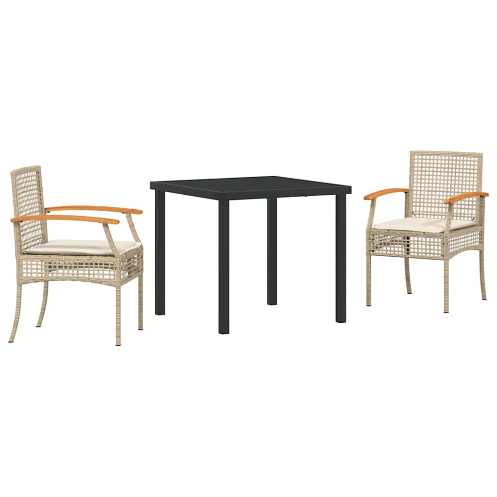 Ensemble de salle à manger pour jardin 3 pcs Beige et Noir