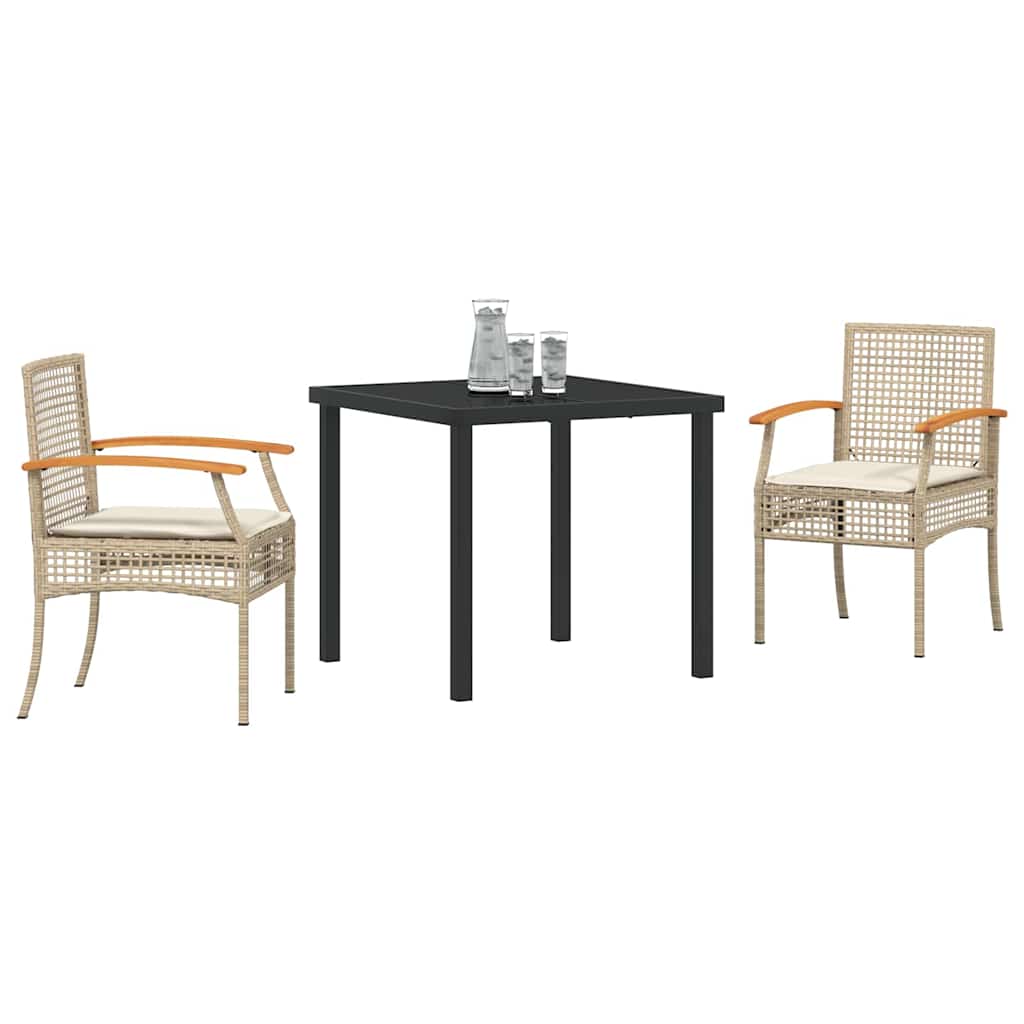 Ensemble de salle à manger pour jardin 3 pcs Beige et Noir