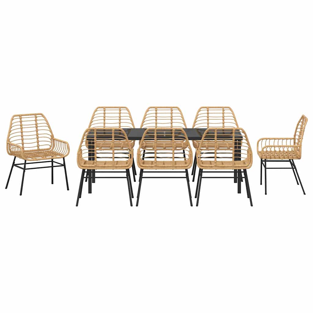 Ensemble de salle à manger pour jardin 9 pcs Marron polyrotin - XIOS