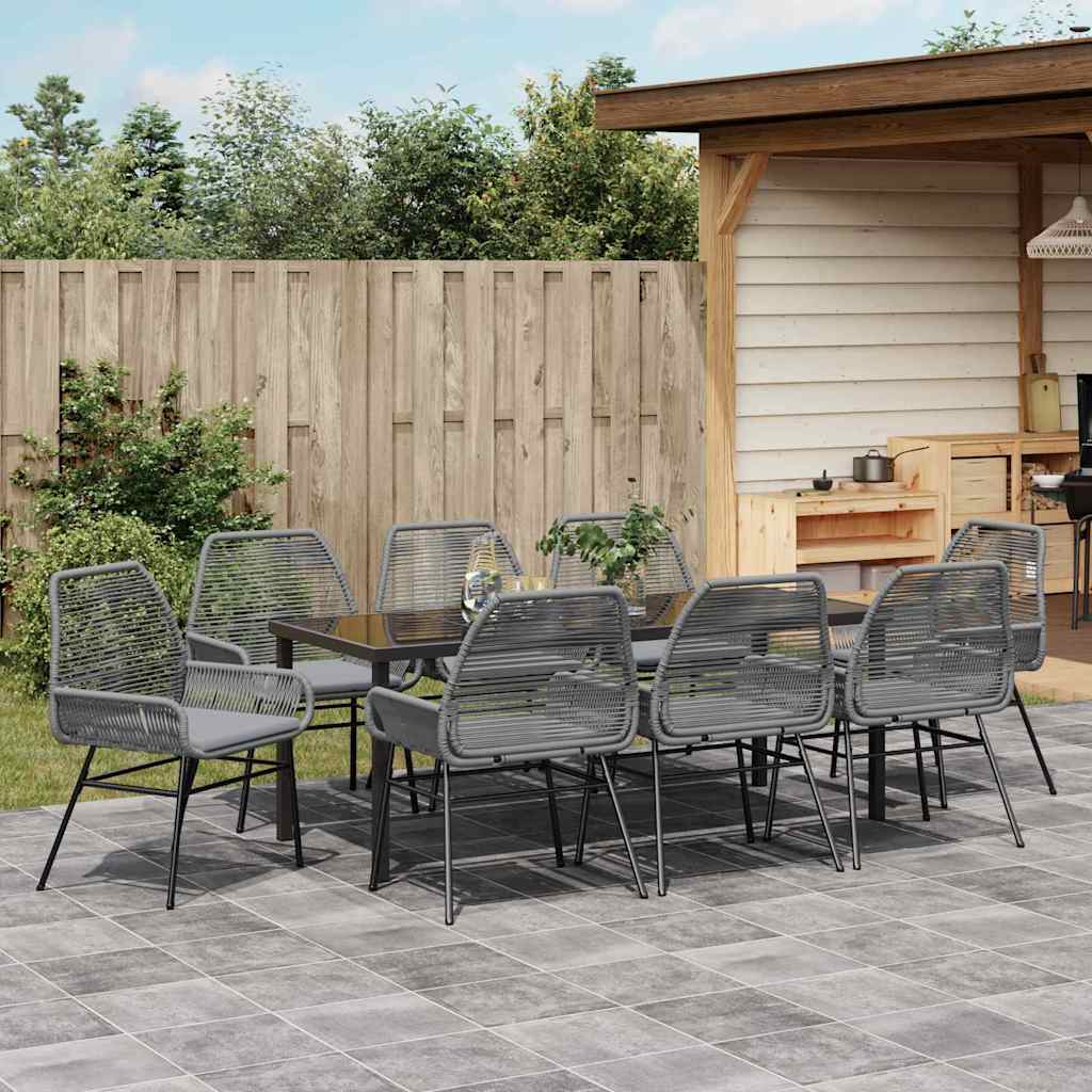 Ensemble de salle à manger pour jardin 9 pcs Gris polyrotin - XIOS