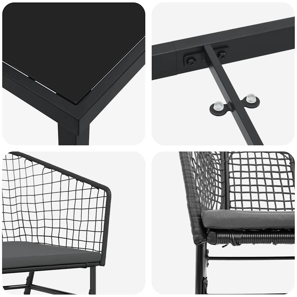 Ensemble de salle à manger pour jardin 3 pcs Noir polyrotin - XIOS