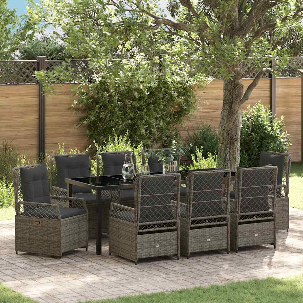 Ensemble de salle à manger pour jardin 9 pcs Gris polyrotin - XIOS