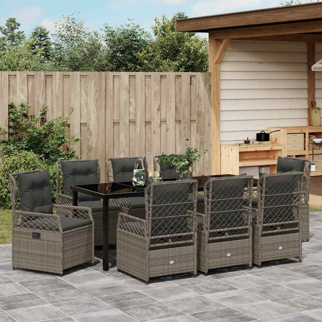 Ensemble de salle à manger pour jardin 9 pcs Gris polyrotin - XIOS