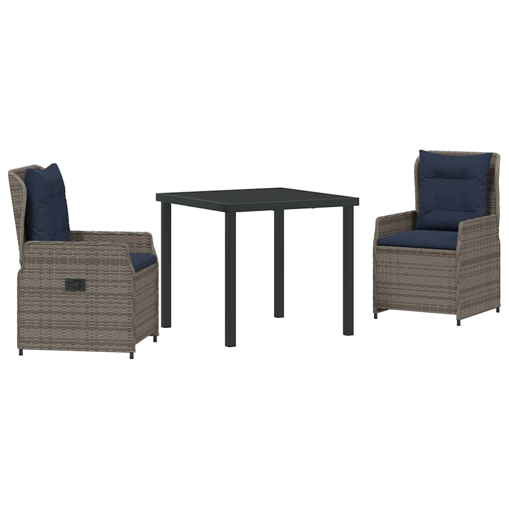 Ensemble de salle à manger pour jardin 3 pcs Gris Poly rotin - XIOS