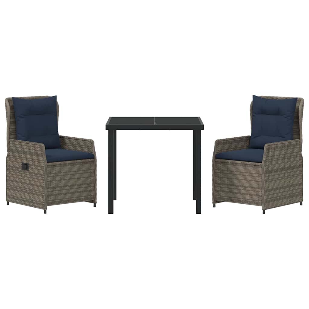 Ensemble de salle à manger pour jardin 3 pcs Gris Poly rotin - XIOS
