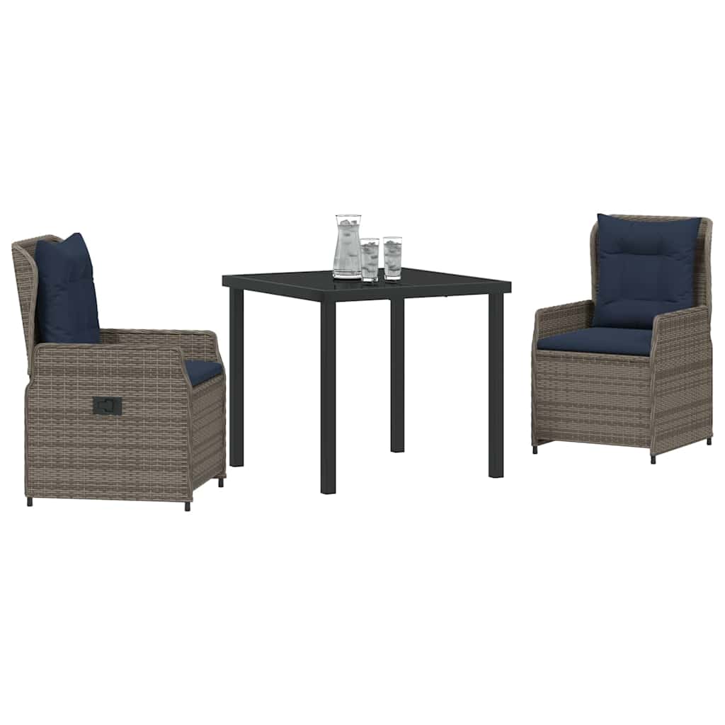 Ensemble de salle à manger pour jardin 3 pcs Gris Poly rotin - XIOS