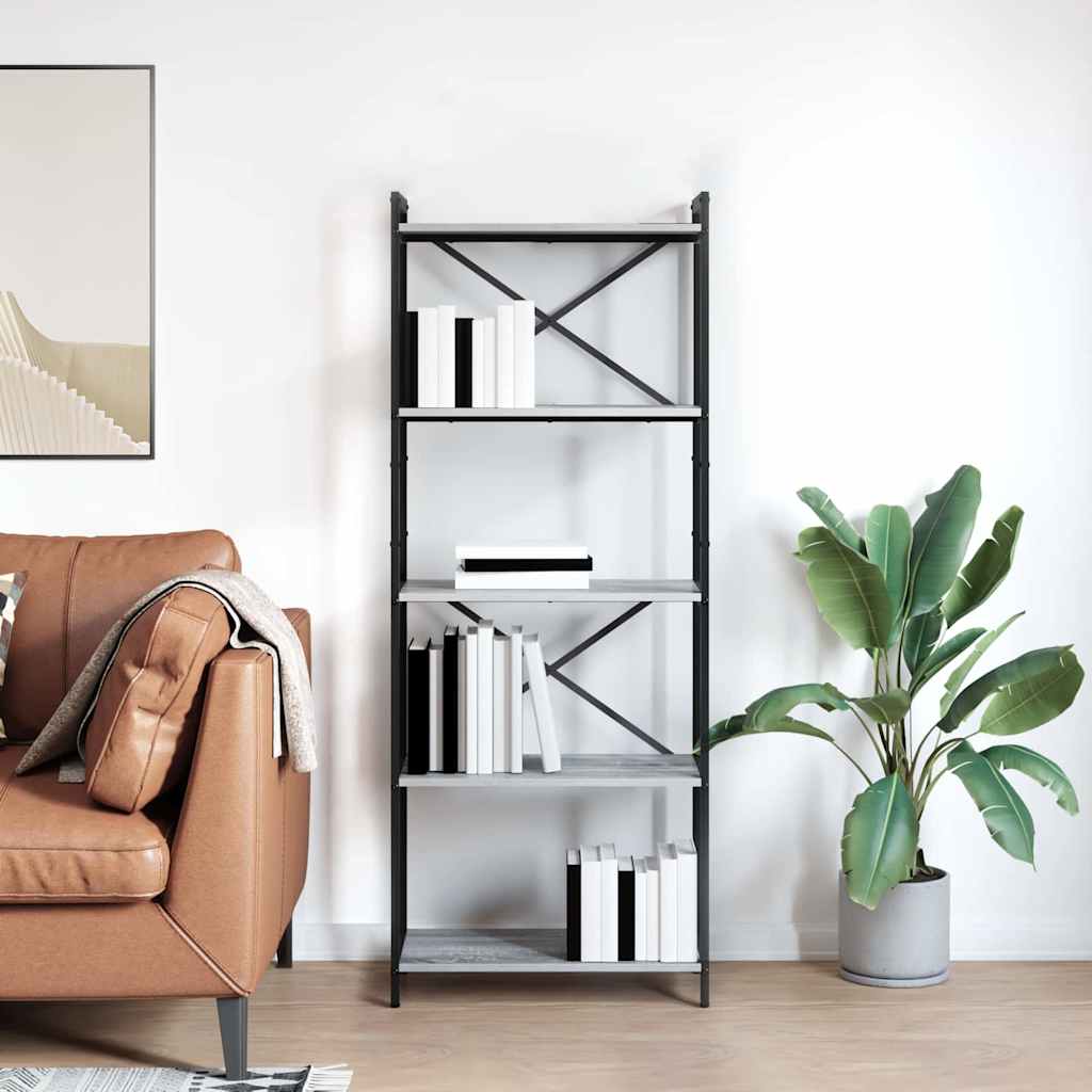 Bibliothèque Sonoma gris 60 x 30 x 153 cm Bois d'ingénierie - XIOS