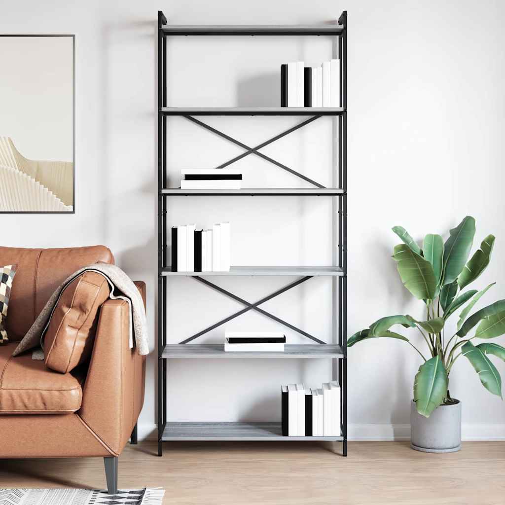 Bibliothèque Sonoma gris 80 x 30 x 188 cm Bois d'ingénierie - XIOS