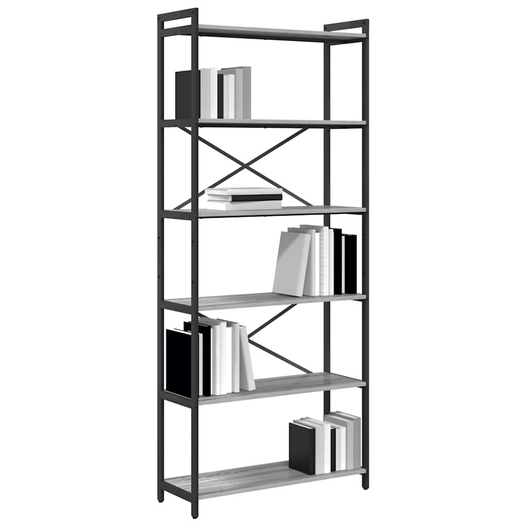 Bibliothèque Sonoma gris 80 x 30 x 188 cm Bois d'ingénierie - XIOS