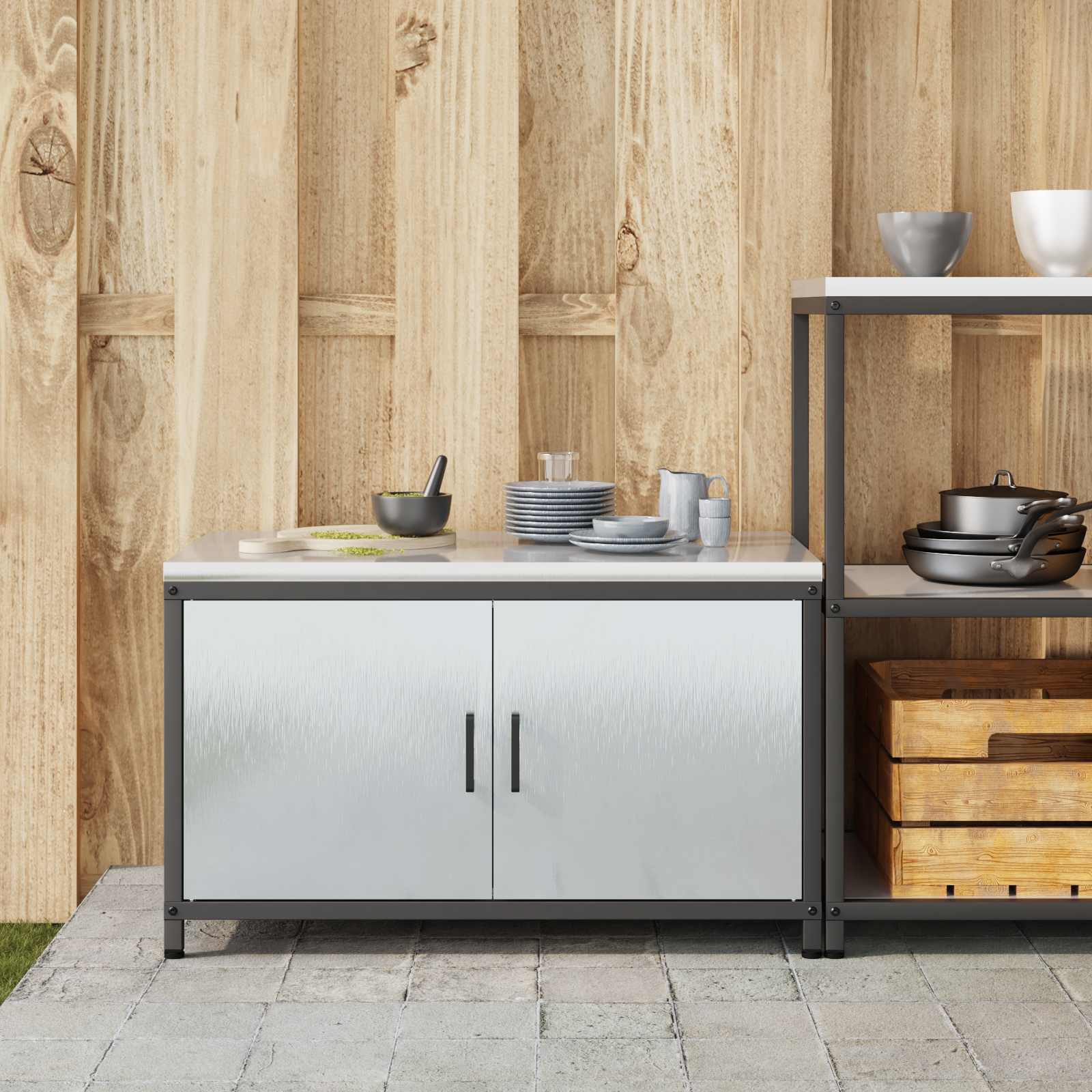 Meuble de rangement de cuisine HATTEM Argenté 90 x 50 x 53 cm - XIOS