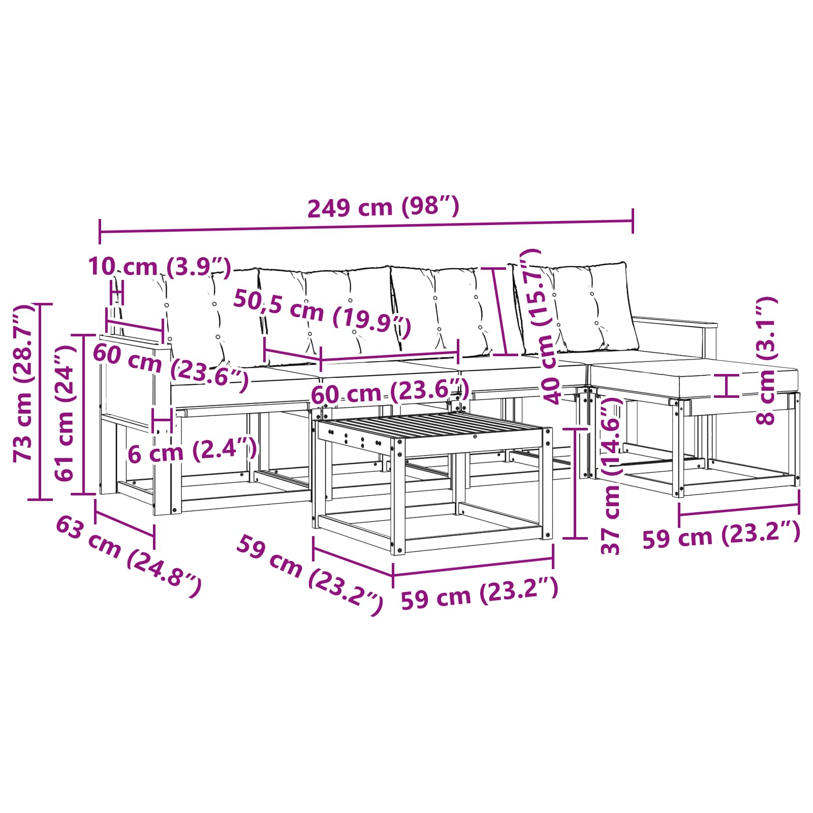 Ensemble de canapés d'extérieur 6 pcs Naturel et Crème - XIOS