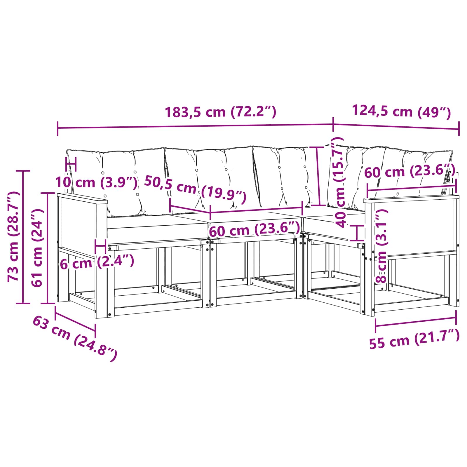 Ensemble de canapés d'extérieur 4 pcs Naturel et noir - XIOS